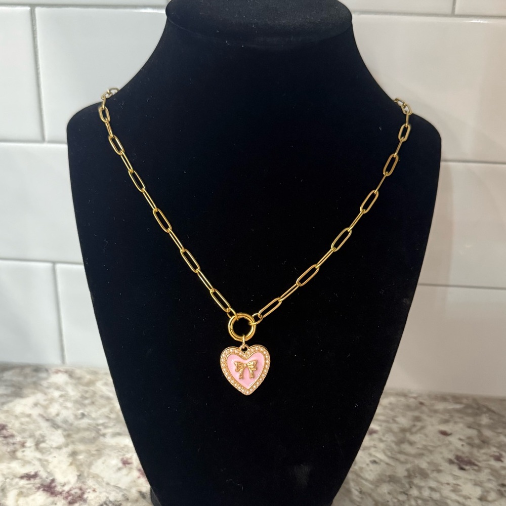 Gold Chain Necklace with Pink Heart Pendant